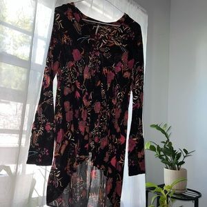 Free People Black Swing Dress Floral Print Tunic size s